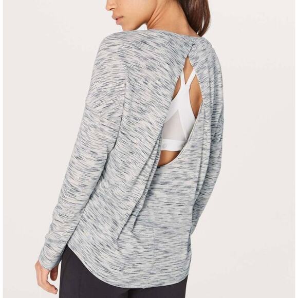 Lululemon Get Set Long Sleeve Open Back Lightweight Heathered White Grey Size 6 - Picture 3 of 9